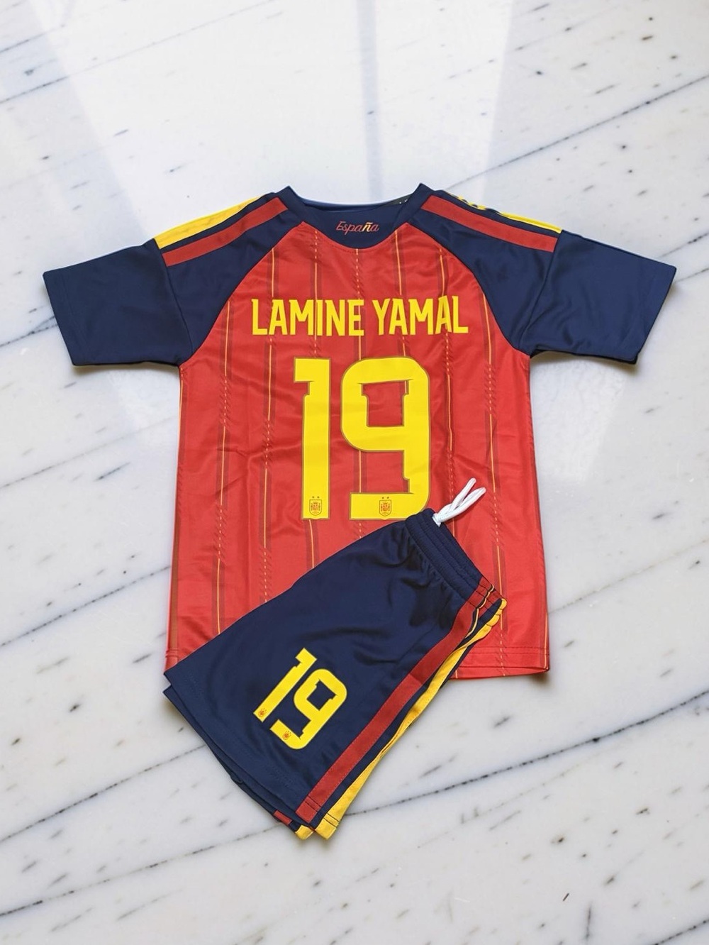 Kids Spain Lamine Yamal #19 Soccer Jersey + Shorts Set — Youth España Kit - Picture 2 of 2